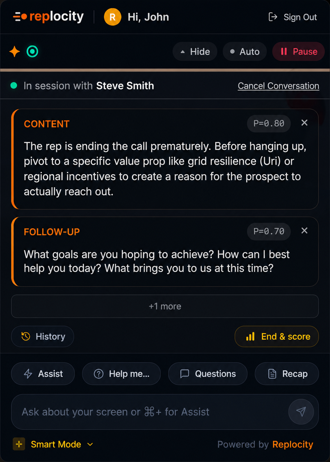 AI coaching results and CRM sync